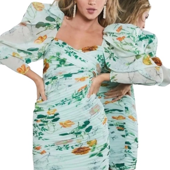 ASOS Edition Ruched Mini Dress With Puff Sleeves Size 0 - Picture 5 of 9
